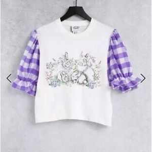 Vintage Supply T-shirt with gingham puff sleeves and bunny graphic